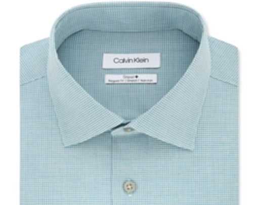 Calvin Klein Men's Steel  Stretch Check Dress Shirt Green Size 18.5x36-37-XL