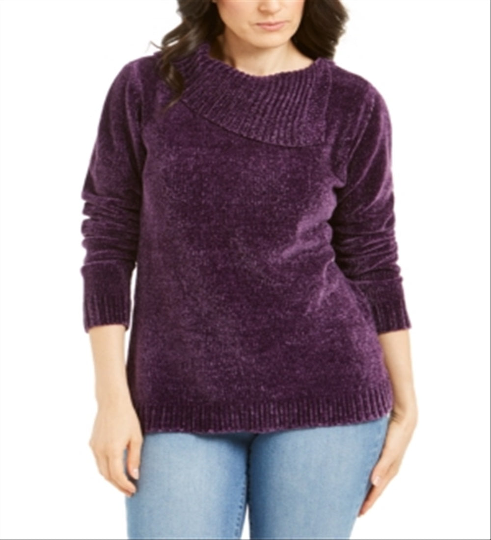 Karen Scott Women's Cowlneck Chenille Sweater Dynasty Purple Size XS