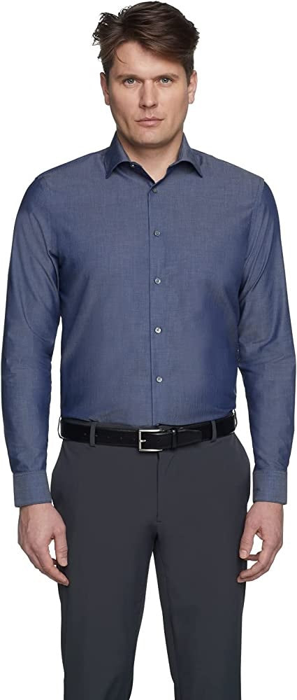 Calvin Klein Men's Classic Regular Non Iron Stretch Performance Dress Shirt Navy Size M