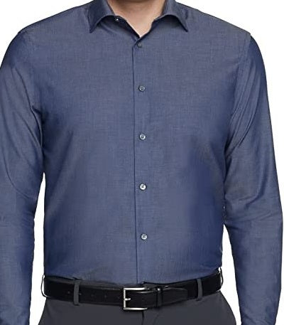 Calvin Klein Men's Classic Regular Non Iron Stretch Performance Dress Shirt Navy Size M