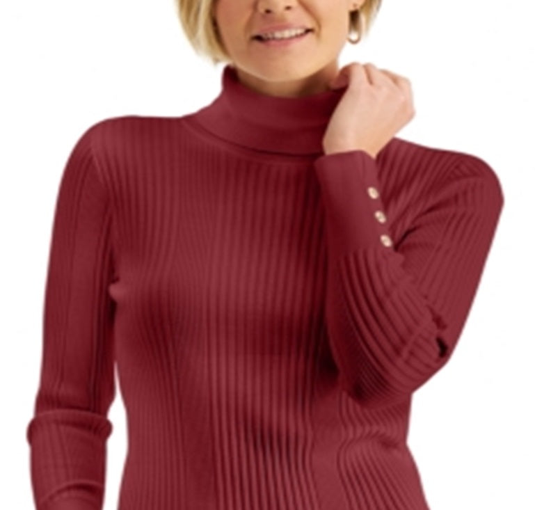 JM Collection Ribbed Turtleneck Sweater Red Size Small