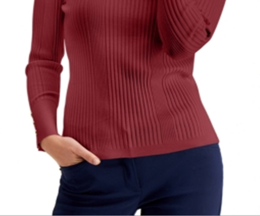 JM Collection Ribbed Turtleneck Sweater Red Size Small