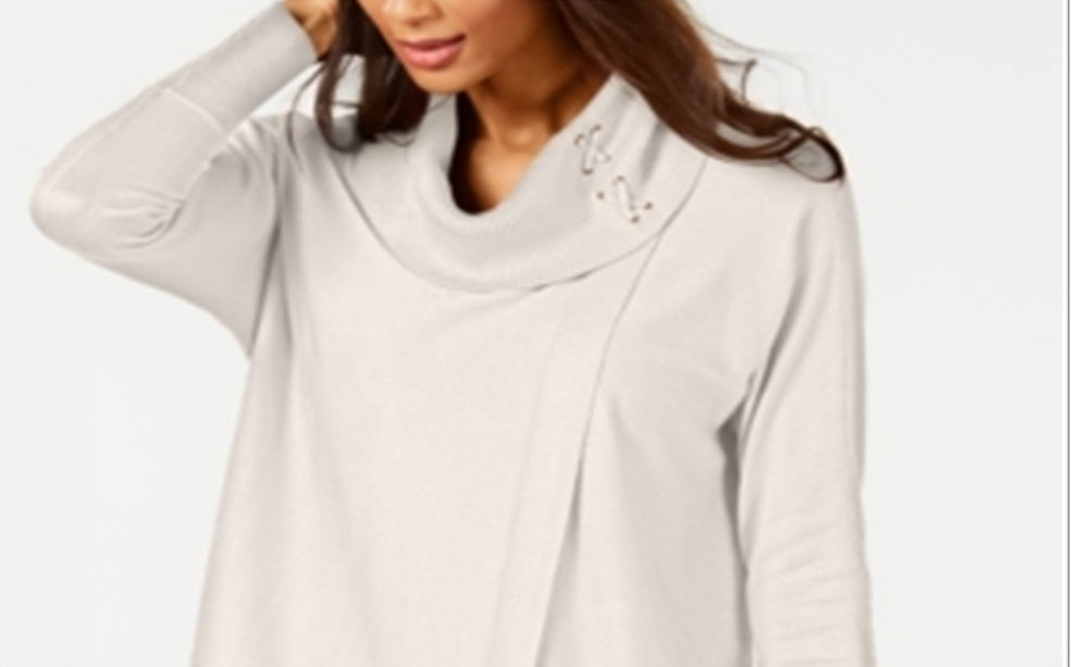 JM Collection Women's Faux Wrap Cowl Neck Sweater Brown Size Small