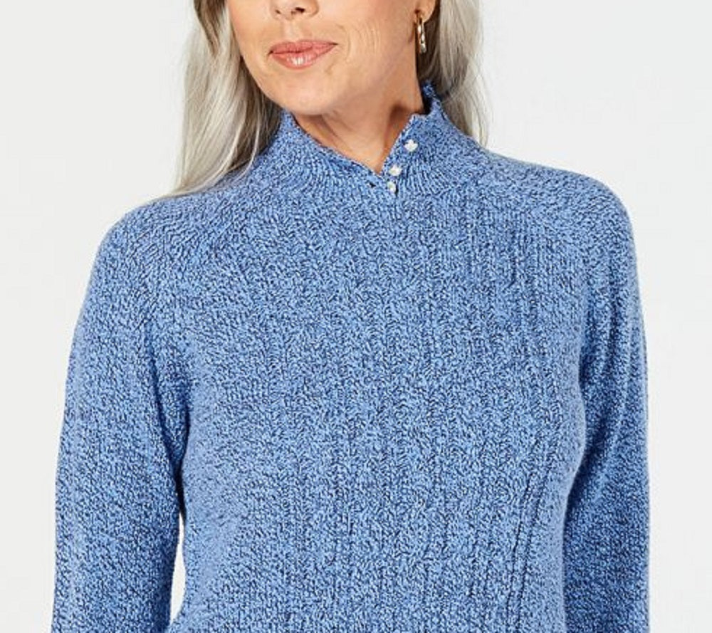 Karen Scott Women's Mock Neck Cable Knit Sweater Blue Size Petite X-Large