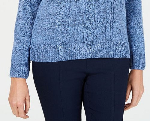 Karen Scott Women's Mock Neck Cable Knit Sweater Blue Size Petite X-Large