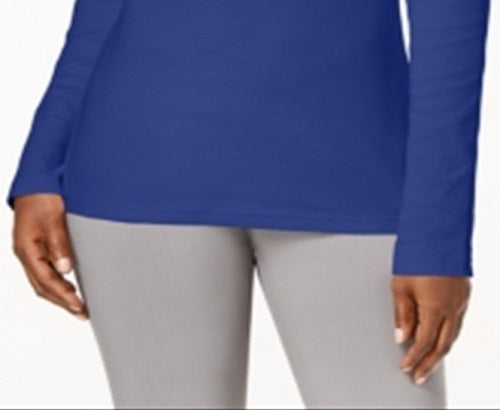 Karen Scott Women's Long Sleeve Mock-Neck Cotton Top Blue Size Petite Small