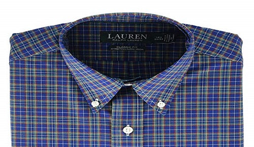Ralph Lauren Men's Classic Fit Easy Care Plaid Dress Shirt Blue Size 15X32-33