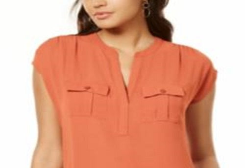 INC International Concepts Women's Sleeveless V Neck Top Orange Size Large