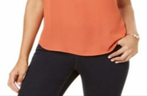 INC International Concepts Women's Sleeveless V Neck Top Orange Size Large