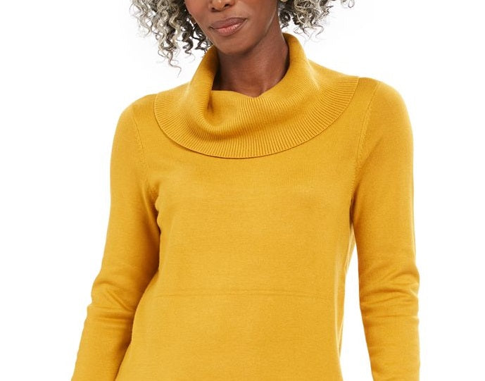 JM Collection Women's Zip Pocket Cowlneck Sweater Yellow Size Petite Extra Large