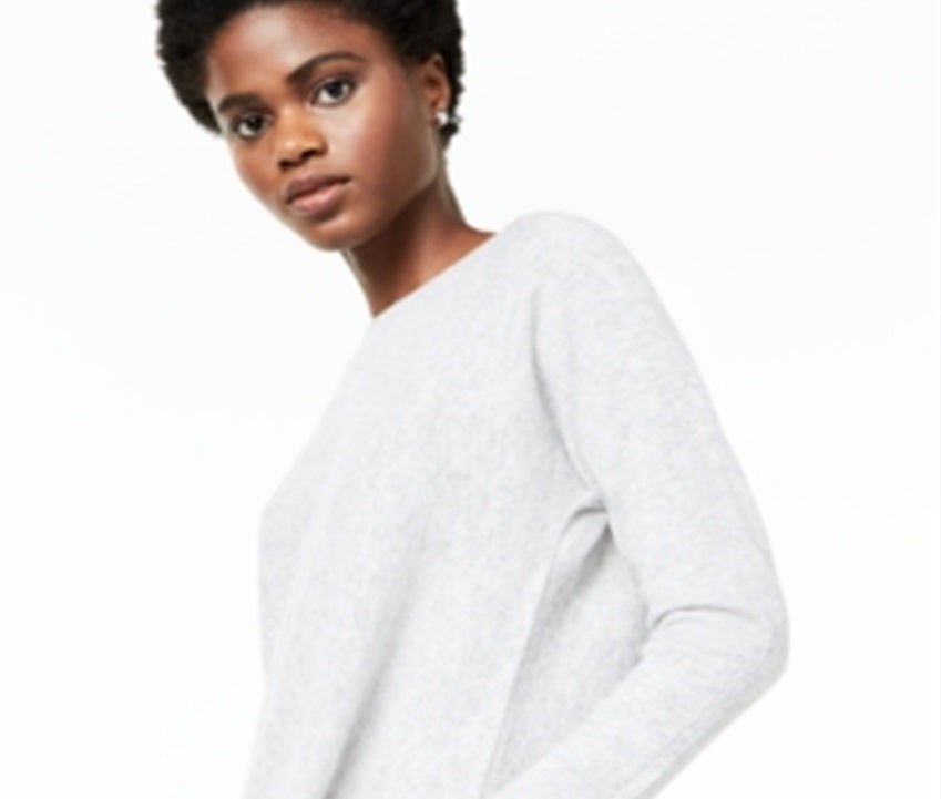 Charter Club Women's Pure Cashmere Long Sleeve Shirttail Sweater Silver Size -Petite L