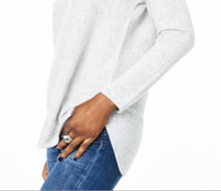 Charter Club Women's Pure Cashmere Long Sleeve Shirttail Sweater Silver Size -Petite L
