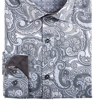 Tallia Men's Slim Fit Performance Stretch Paisley Dress Shirt Gray Size 16.5x32-33
