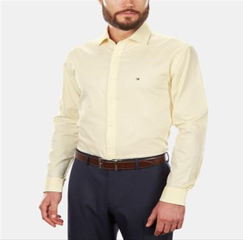 Tommy Hilfiger Men's Slim Fit Stretch Solid Dress Shirt Yellow Size 16X34-35