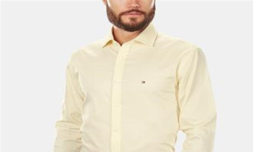 Tommy Hilfiger Men's Slim Fit Stretch Solid Dress Shirt Yellow Size 16X34-35