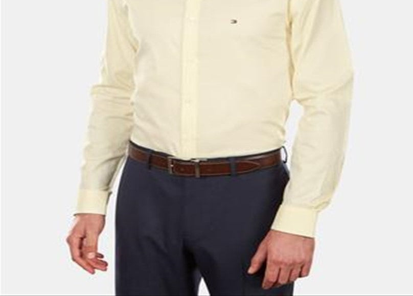 Tommy Hilfiger Men's Slim Fit Stretch Solid Dress Shirt Yellow Size 16X34-35