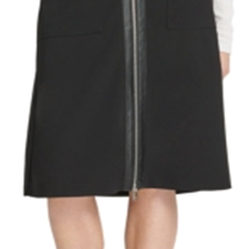 DKNY Women's Skirt Faux Leather Trim MIDI Black Size 2