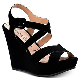 American Rag Women's Rachey Fabric Open Toe Casual Platform Sandals Black- Size 10 M