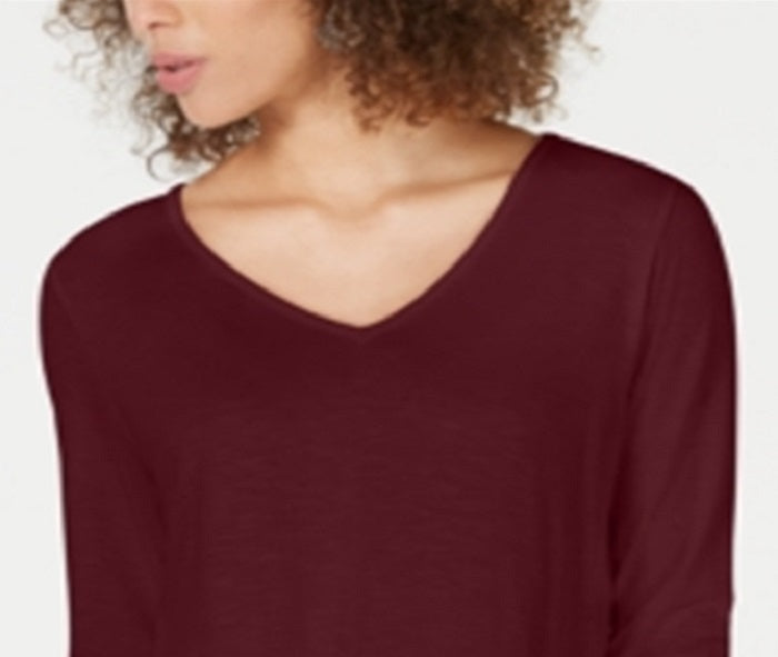 Style & Co Women's Long Sleeve V Neck Blouse Wine Size PP