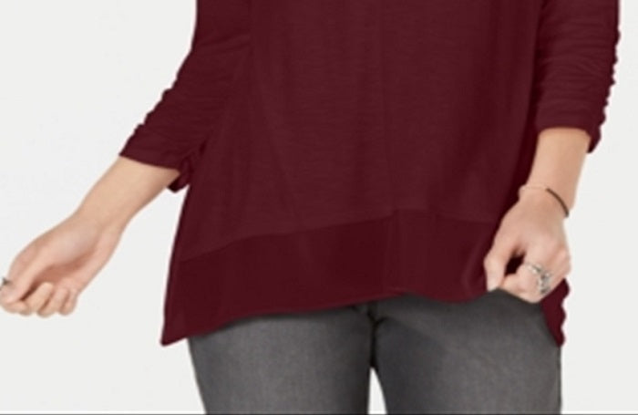 Style & Co Women's Long Sleeve V Neck Blouse Wine Size PP