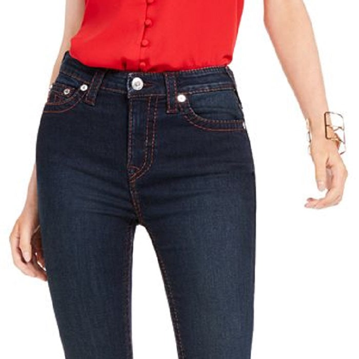 True Religion Women's Halle Contrast Stitch Skinny Jeans Blue Size 28