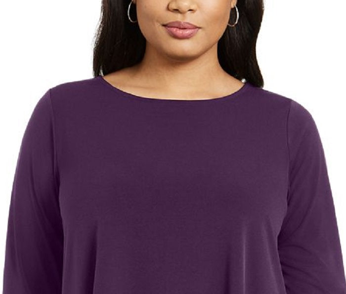 Alfani Women's Solid Swing Top Purple Size Petite L