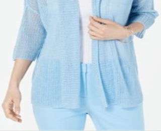 Alfani Women's Linen Blend Open Stitch Kimono Sweater Blue Size X-Small
