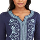 Charter Club Women's Cotton Embroidered Split Neck Tunic Blue Size XX-Large
