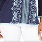 Charter Club Women's Cotton Embroidered Split Neck Tunic Blue Size XX-Large