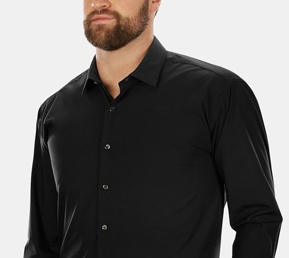 Kenneth Cole Men's Big & Tall Classic Fit Solid Dress Shirt Black Size 34-35