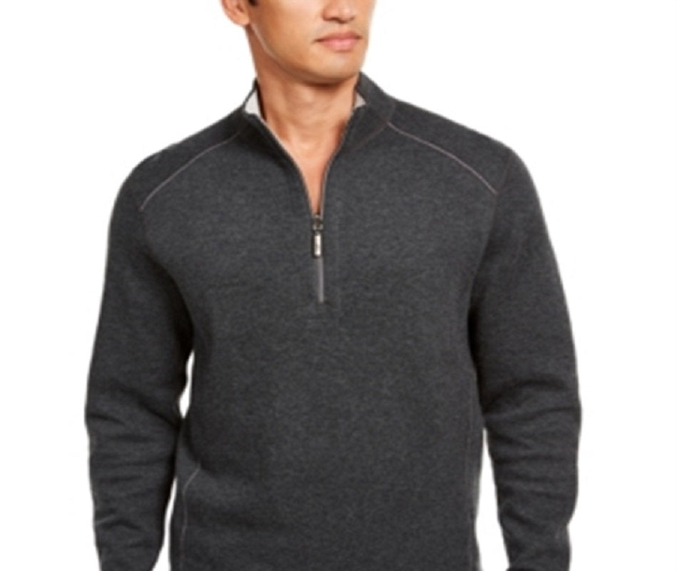 Tommy Bahama Men's Flip Side Classic Fit Reversible Quarter Zip Sweater Grey Size XL