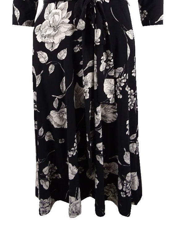 Ralph Lauren Women's Casual Floral Surplice Fit & Flare MIDI Dress Black Size 2