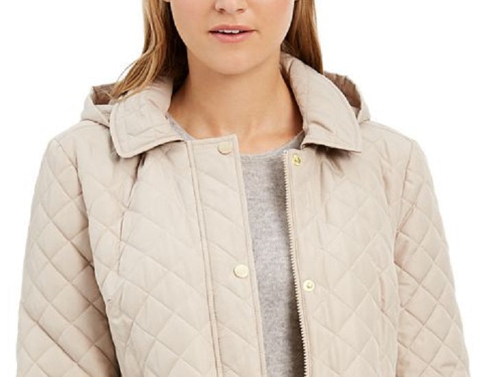 Charter Club Women's Petite Quilted Hooded Jacket Brown Size Petite Medium