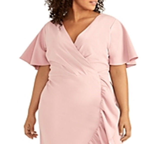 Rachel Roy Women's Faux Wrap Ruffled Maxi Dress Pink Size 22W