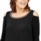 JM Collection Women's Embellished 3/4 Sleeve Top Black Size L
