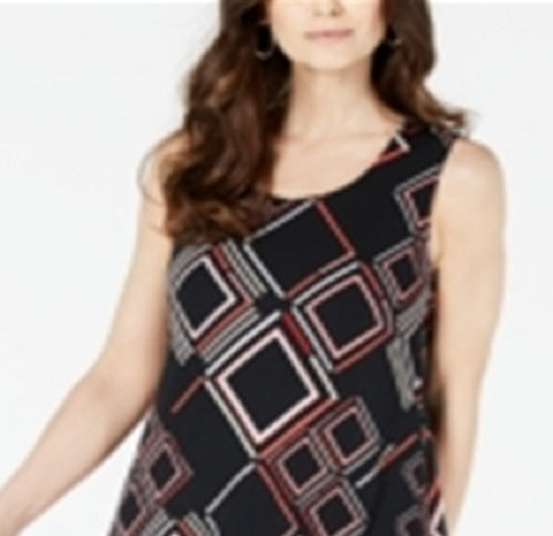 Alfani Women's Geo Print Tulip Hem Dress Red Size Petite Small