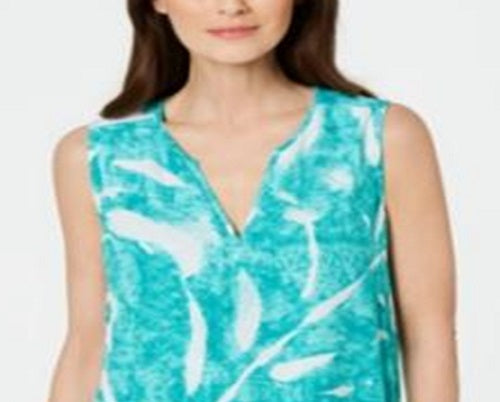 Alfani Women's Printed High Low Crossover Top Green Size Petite Small