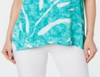 Alfani Women's Printed High Low Crossover Top Green Size Petite Small