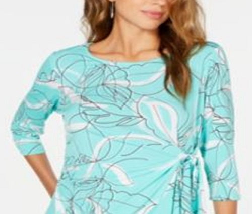 Alfani Women's Printed Side Tie Top Blue Size -Petite S