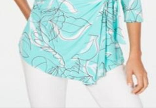 Alfani Women's Printed Side Tie Top Blue Size -Petite S
