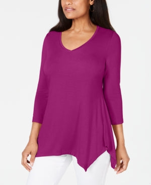 Jm Collection Women's V-Neck Handkerchief-Hem Top Pink Size XXL
