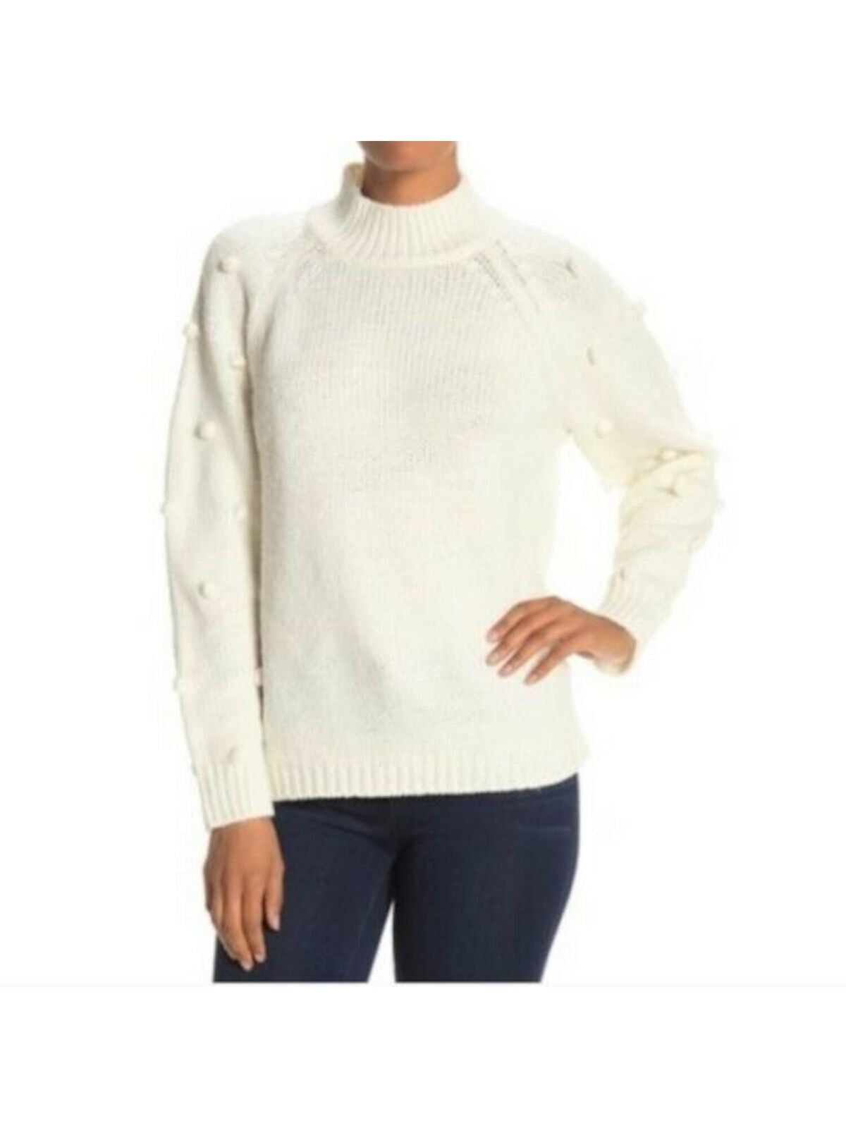 CeCe Women's Mockneck Contrast Sleeve Sweater White Size XS