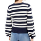 INC Women's Ribbed Striped Long Sleeve Jewel Neck Sweater Navy Size Medium