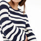 INC Women's Ribbed Striped Long Sleeve Jewel Neck Sweater Navy Size Medium