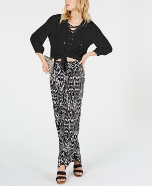 Inc Women's Petite Lace-up Blouse Black Size Petite XL