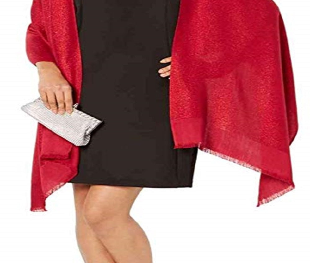 INC International Concepts Women's Reversible Shine Wrap Sweater Red Size Regular