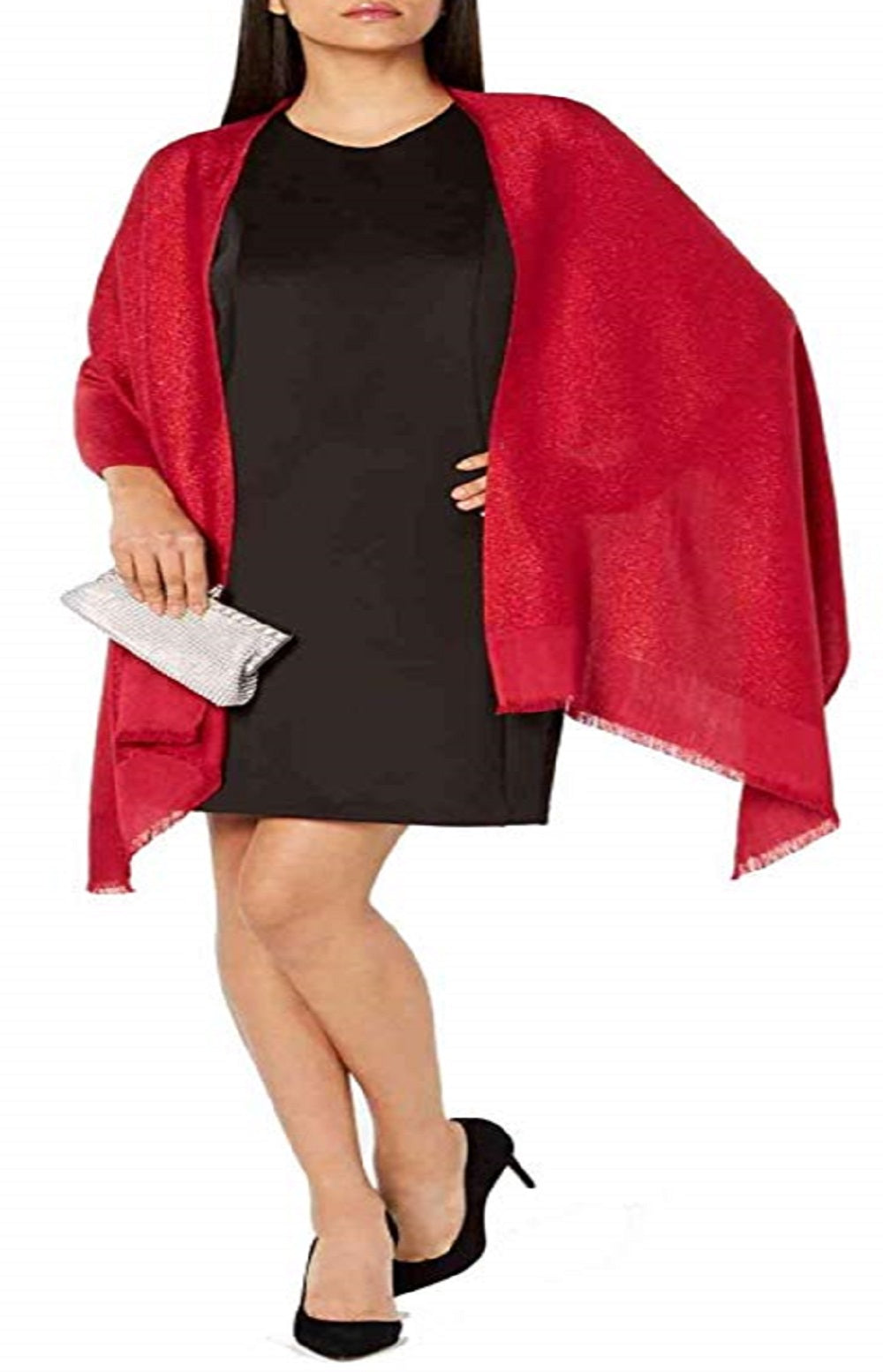 INC International Concepts Women's Reversible Shine Wrap Sweater Red Size Regular