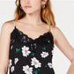 Bar III Women's Lace Floral Spaghetti Strap Tank Top Black Size Large