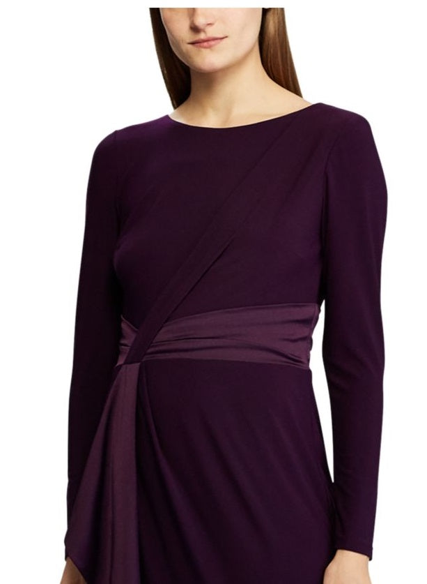 Ralph Lauren Women's Satin Trim Long Sleeve Dress Purple Size 6 Petite