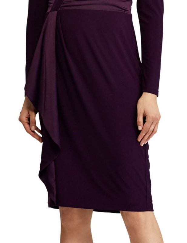 Ralph Lauren Women's Satin Trim Long Sleeve Dress Purple Size 6 Petite